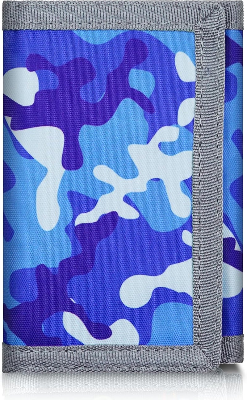 Jonyee Kids Wallet for Boys Ages 5-18, Novelty Trifold Wallet with Key Chain and Zipper Coin Pocket for Teens Children Girls Youth, Camo Wallet with Front Pocket for Outdoors Sports Gifts-Camo Blue - Image 1